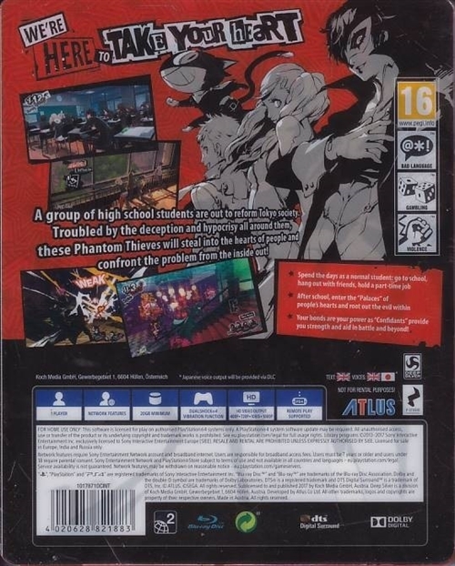 Persona 5 Steel Case med Plastik Sleeve - PS4 (B Grade) (Genbrug)